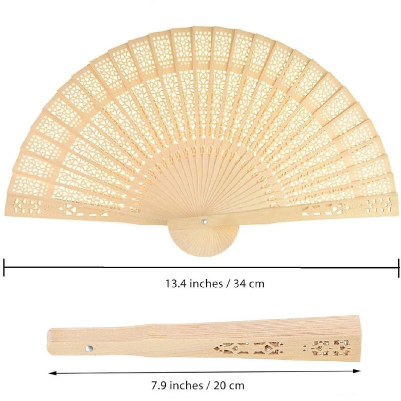 Wobe 60 Pack Sandalwood Fans Wedding Favors, Hand Held Folding Fans Wooden Openwork Personal Handheld Folding Fans for Wedding Party, Home Decorations Birthday Gift - Image 2